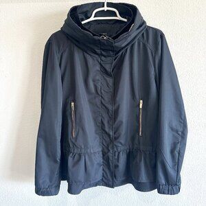 Zara Navy Blue Ruffle Hem Zip Up Windbreaker Hooded Jacket